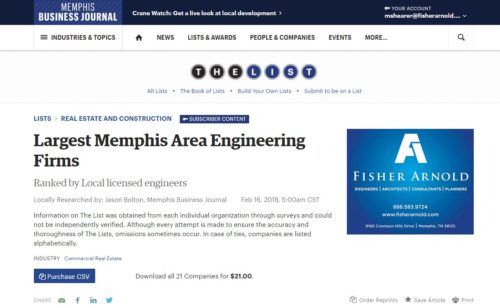 Fisher Arnold named the Largest Memphis Area Engineering Firm
