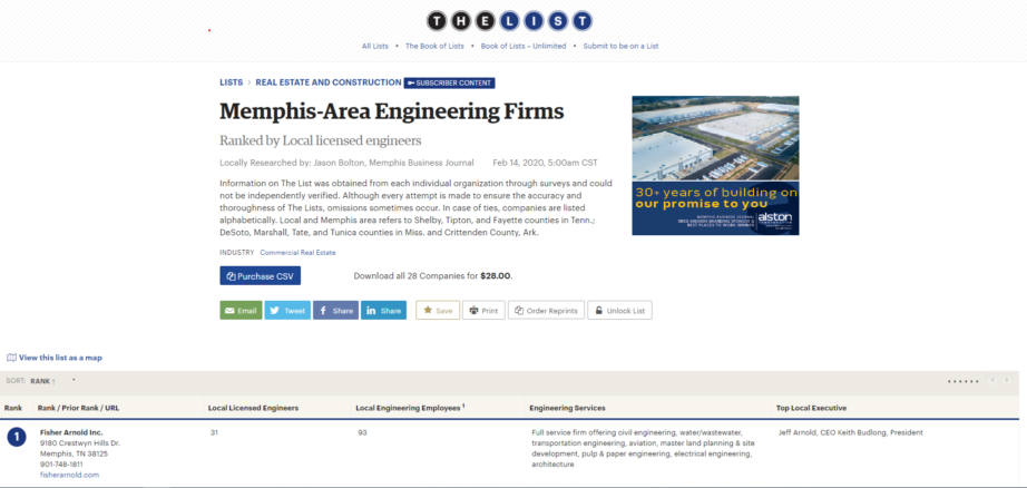 Fisher Arnold tops MBJ Engineering Firms List